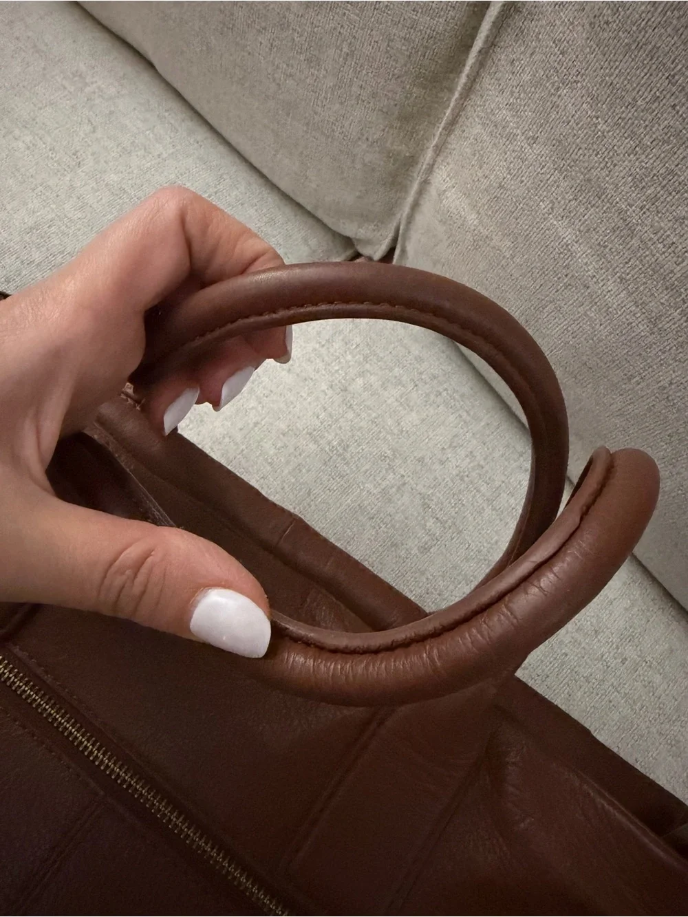 Woven Leather Satchel Bag - Brown